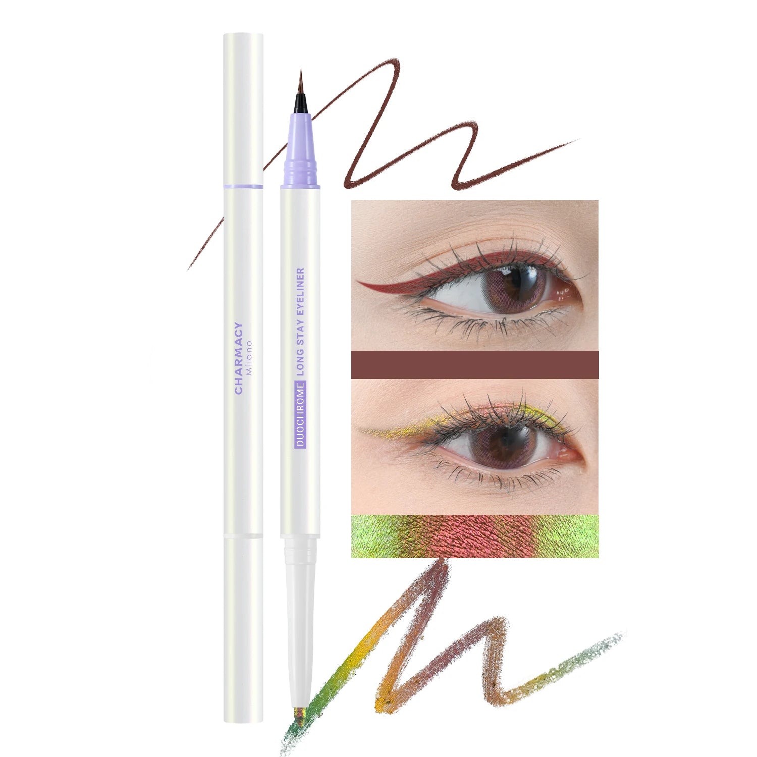 CHARMACY 2 in 1 Duochrome Eyeliner Gel Pencil Double Head Waterproof Eye Liner Long Lasting Cruelty-free Multichrome Eye Makeup