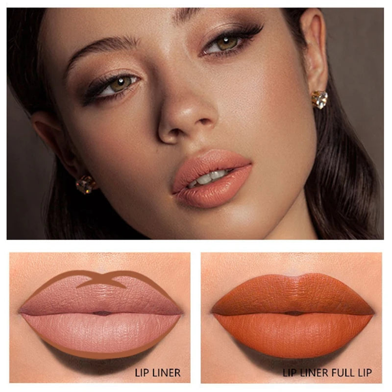 Nude Matte Lipstick Pencil multifunctional14 Color Long-lasting Waterproof Lip Pencil High Pigmented Lip Liner Lip Makeup Tool