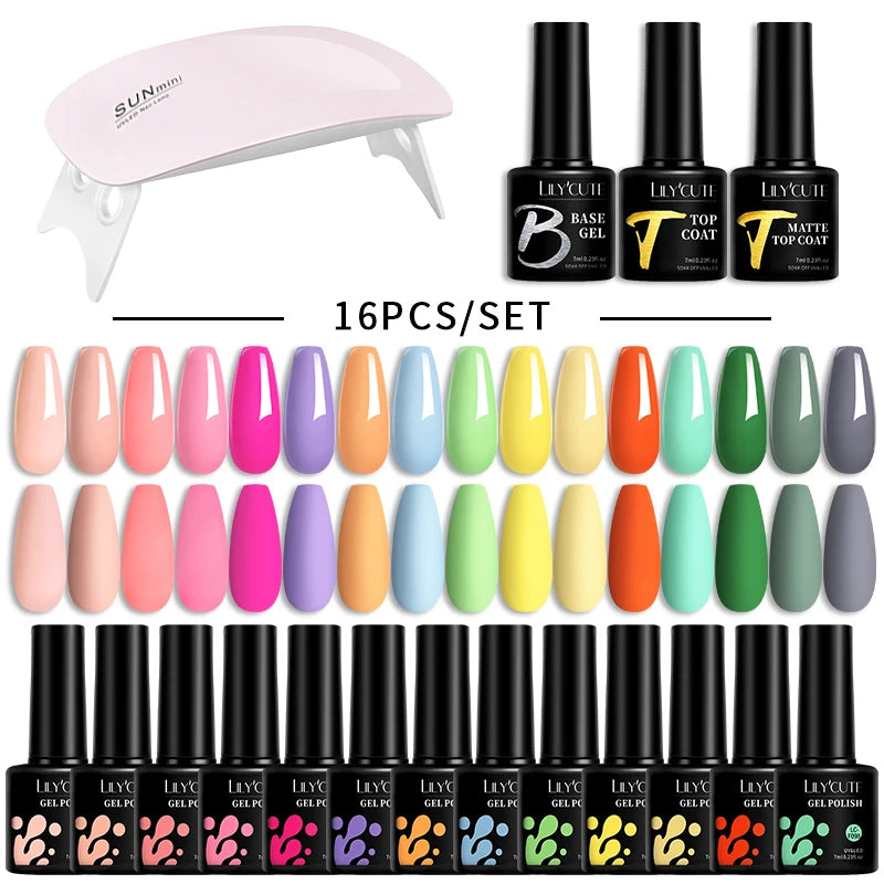 Manicure Set 32Colors Gel Nail Polish Set With UV LED Lamp Dryer Nail Art Vernis Semi Permanent UV Gel Set Nail Supplies Kit