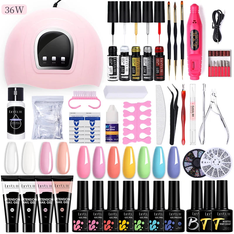 Manicure Set 32Colors Gel Nail Polish Set With UV LED Lamp Dryer Nail Art Vernis Semi Permanent UV Gel Set Nail Supplies Kit