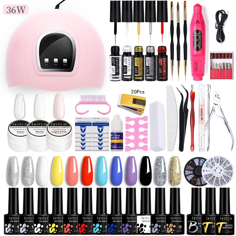 Manicure Set 32Colors Gel Nail Polish Set With UV LED Lamp Dryer Nail Art Vernis Semi Permanent UV Gel Set Nail Supplies Kit