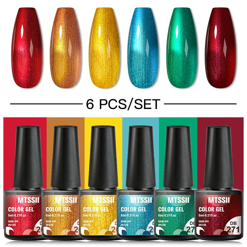 6Pcs Red Series Gel Nail Polish Set Winter Colors Semi Permanent Varnish Soak Off UV LED Gel Nail Art Manicure Base Top Coat Kit