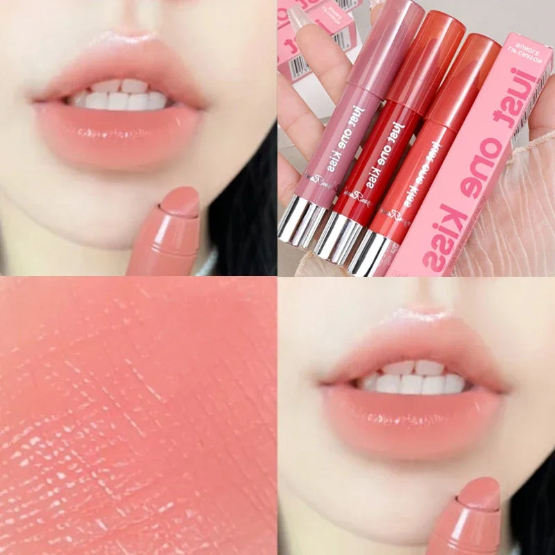 Matte Moisturizing Crayon Lipstick Makeup Pink Red Long Lasting Color Rendering Waterpoof Non-Stick Cup Lip Tint Woman Cosmetics