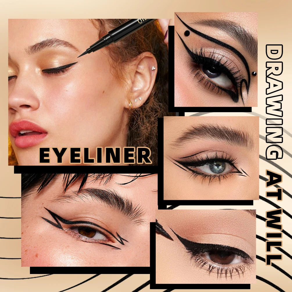 QIBEST Waterproof Black Eyeliner Long Lasting Quick Drying Easy To Color Liquid Eyeliner Non Smudging Smooth Eyeliner Pen Tools