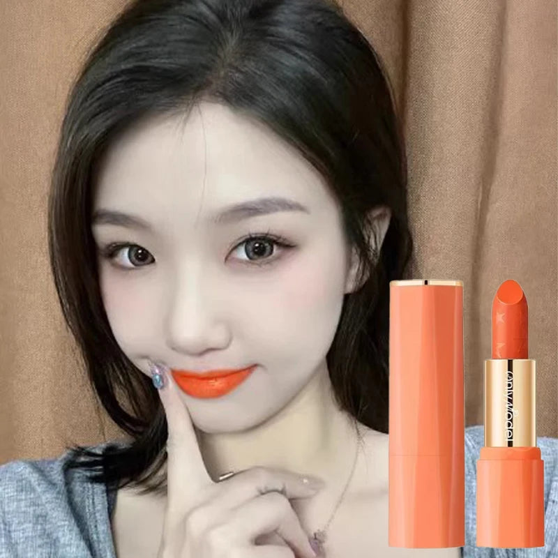 Orange Color Lipstick Lip Glaze Silky Smooth Not Easy To Fade Lip Gloss Matte Lasting Lip Stick Sexy Women Cosmetics Makeup