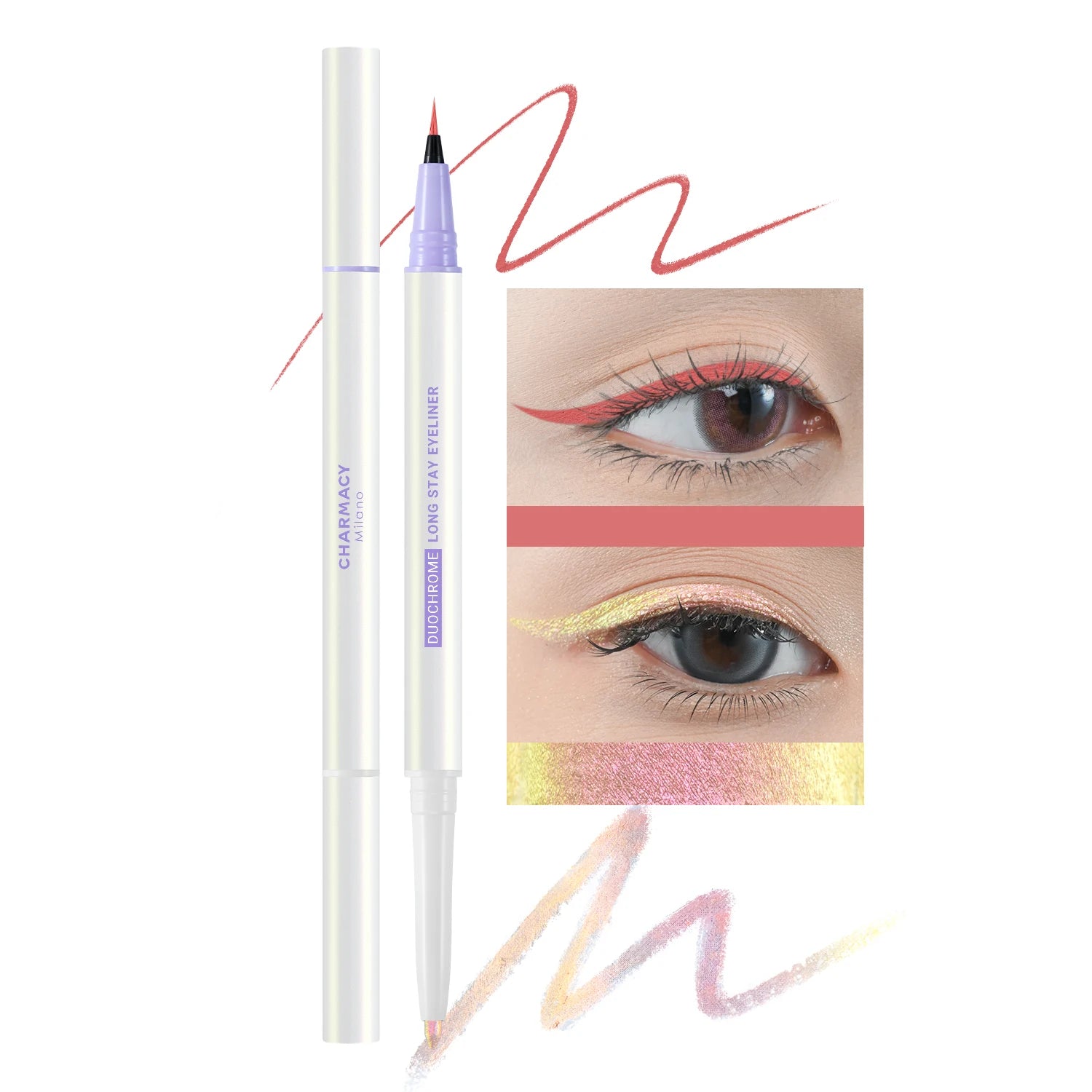 CHARMACY 2 in 1 Duochrome Eyeliner Gel Pencil Double Head Waterproof Eye Liner Long Lasting Cruelty-free Multichrome Eye Makeup