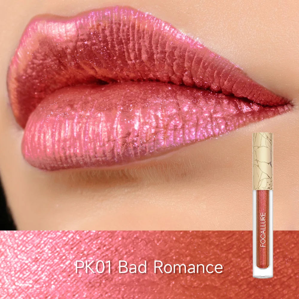 FOCALLURE 15 Colors Metallic Lip Gloss Glitter Liquid Lipstick Diamond Lip Tint Moisturizing Shiny Lip Glaze Makeup Cosmetics