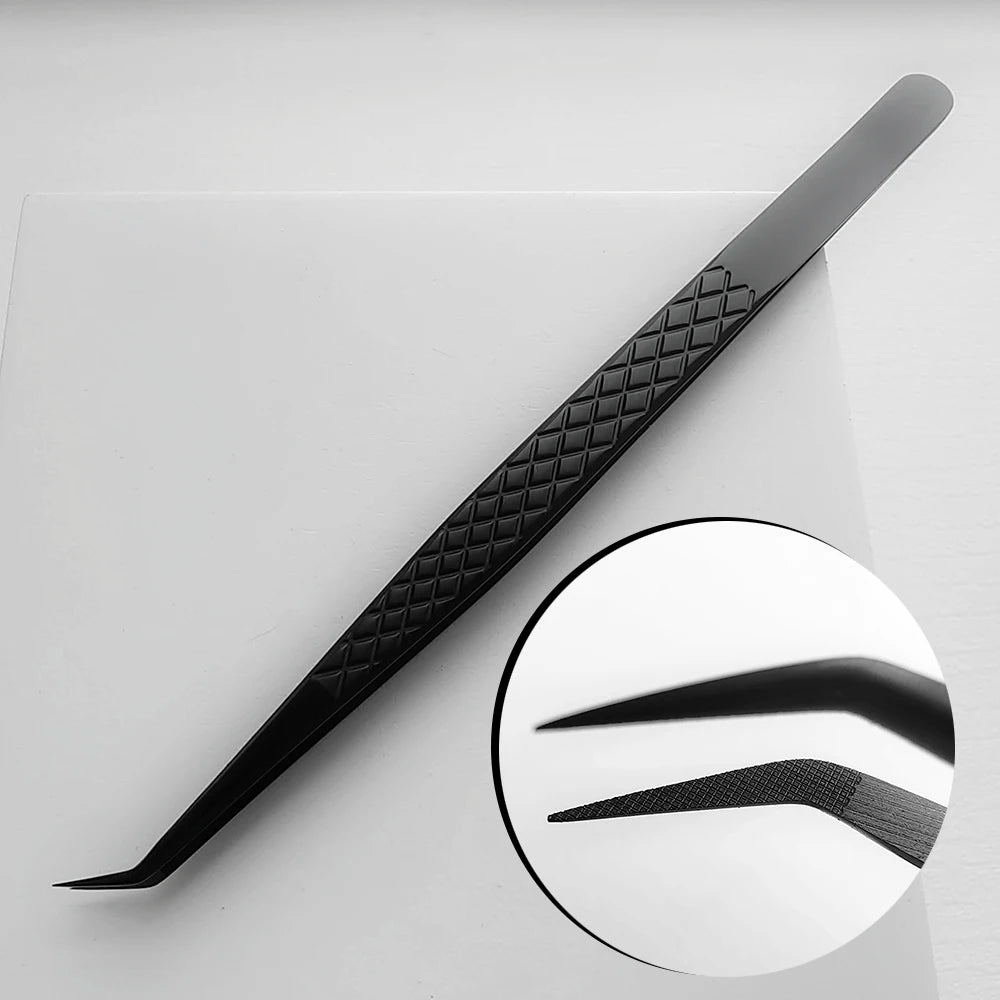 Fiber Tip False Lash Tweezers For Eyelash Extensions Black tweezer perfect close tip of tweezer for eyelashes