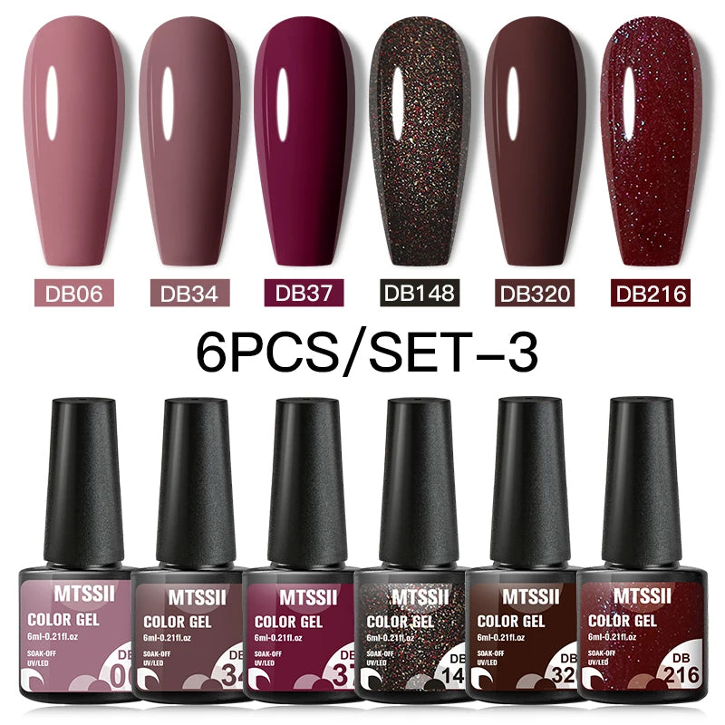 6Pcs Red Series Gel Nail Polish Set Winter Colors Semi Permanent Varnish Soak Off UV LED Gel Nail Art Manicure Base Top Coat Kit