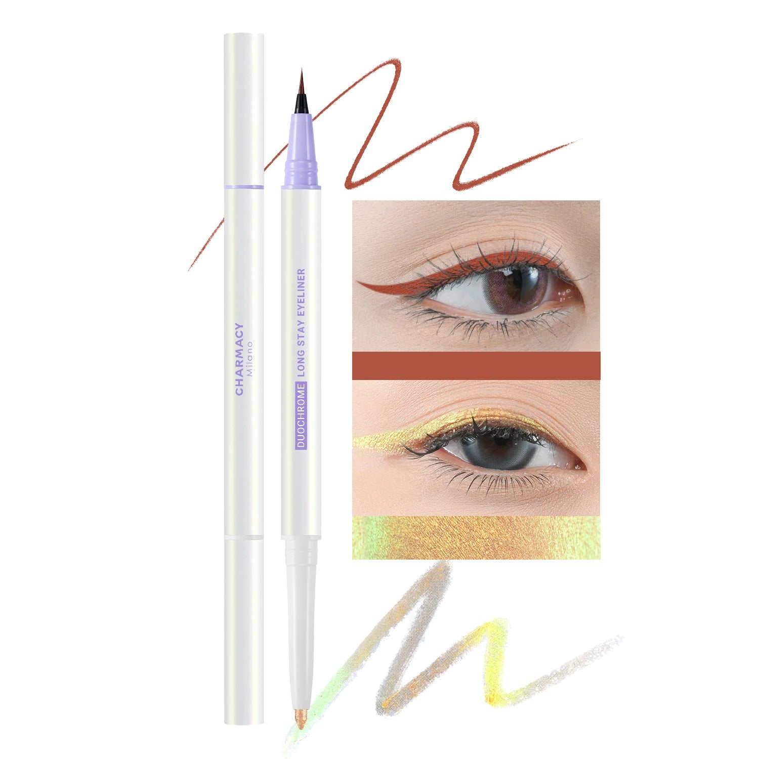 CHARMACY 2 in 1 Duochrome Eyeliner Gel Pencil Double Head Waterproof Eye Liner Long Lasting Cruelty-free Multichrome Eye Makeup