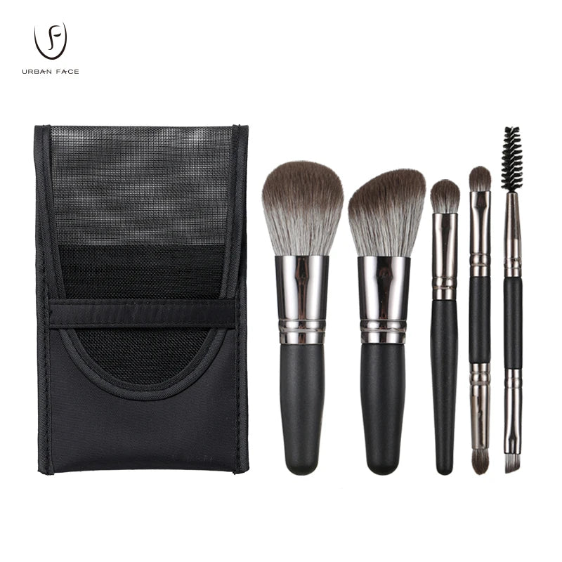 Mini Makeup Brushes Set 5 Pcs Eye Shadow Foundation Powder Eyelash Lip Concealer Blush Nature Bristle Set Travel Portable Soft