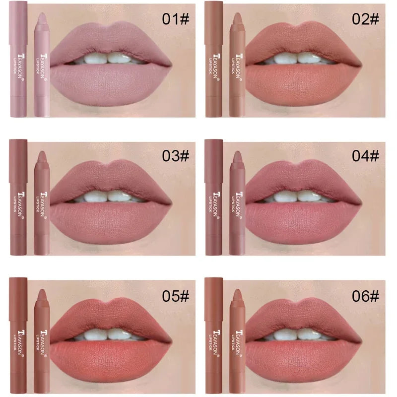 Nude Series Velvet Matte Lipstick Pencil Waterproof Long Lasting Red Lip Stick Non-Stick Cup Makeup Lip Tint Pen Cosmetic Makeup