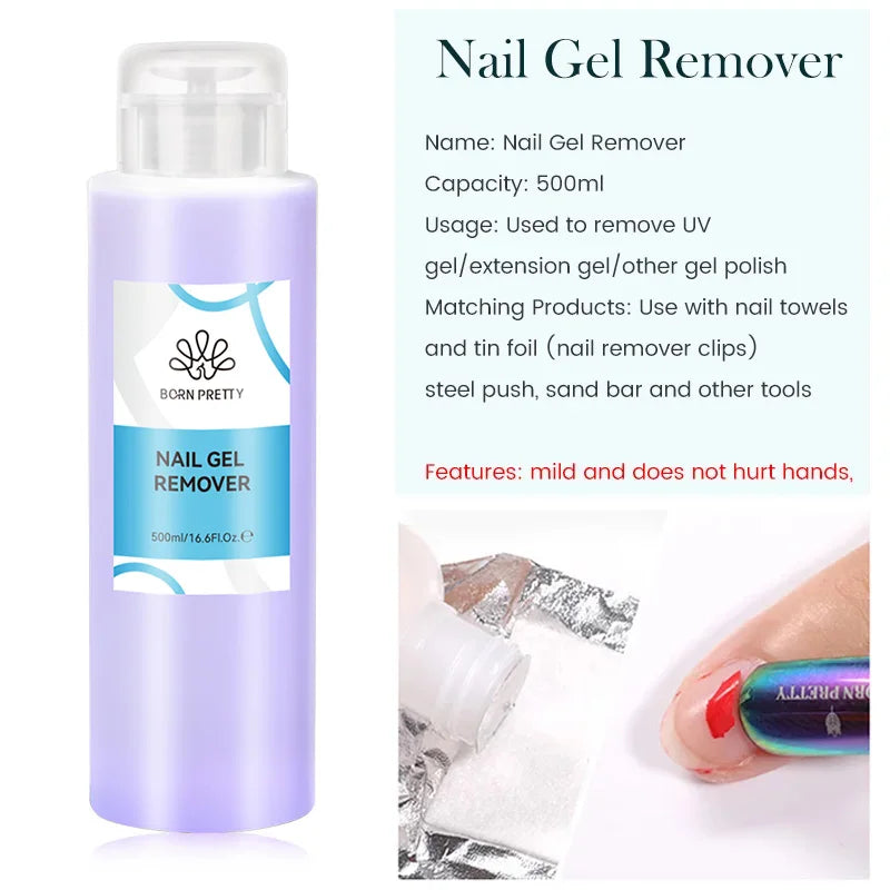 BORN PRETTY 500ML Nail Gel Remover Liquid Cleaner Remove sticky layer of UV/LED gels Permanent enamels Clean brushes Gel Nails