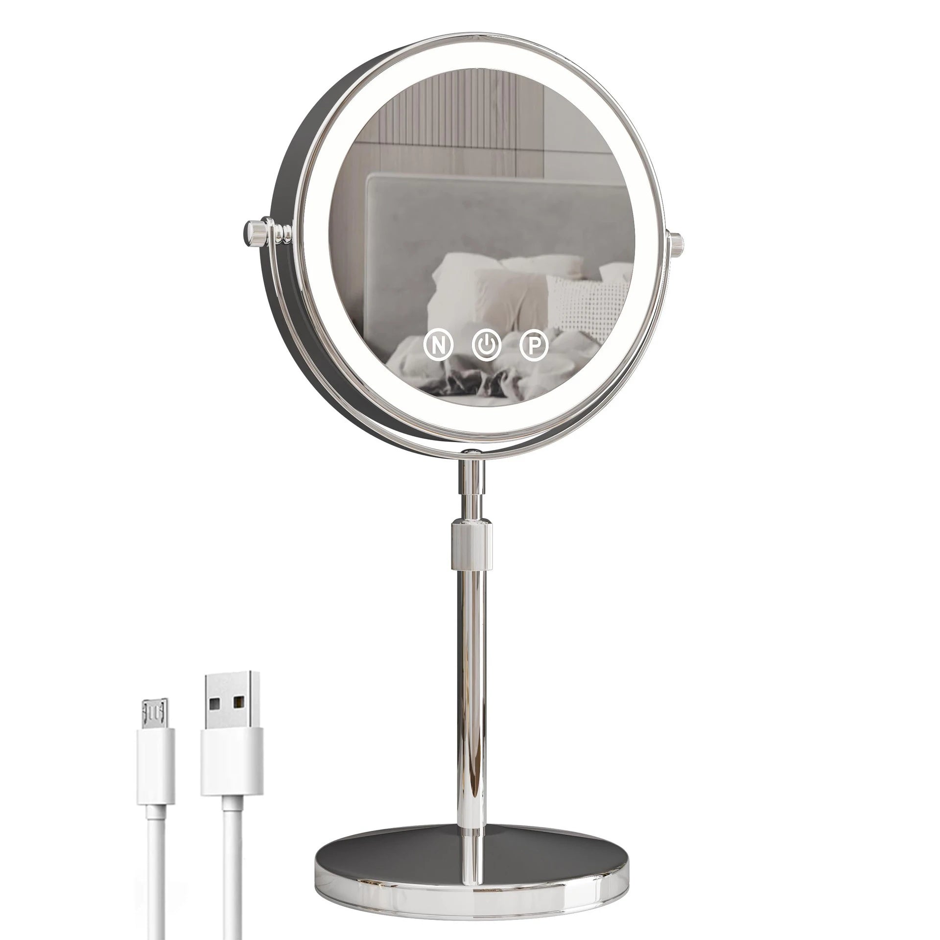 9 inch 360 degrees Bedroom or Bathroom table Lifting Makeup Mirror, 3X Magnifying Double Mirror with LED Light Cosmetic Mirror