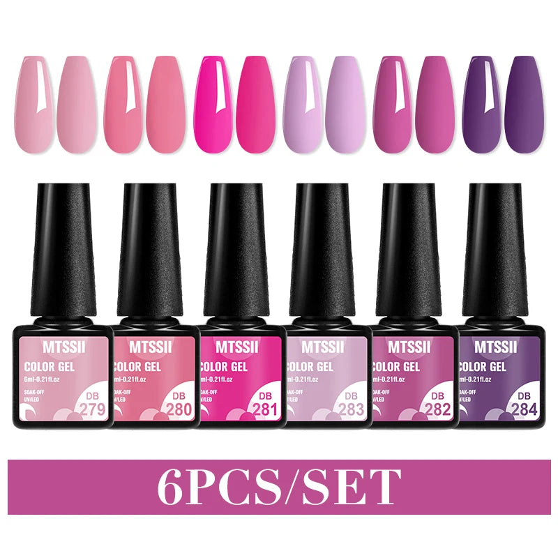 6Pcs Red Series Gel Nail Polish Set Winter Colors Semi Permanent Varnish Soak Off UV LED Gel Nail Art Manicure Base Top Coat Kit