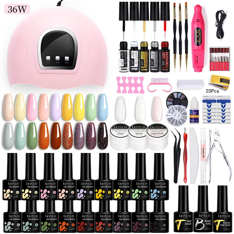 Manicure Set 32Colors Gel Nail Polish Set With UV LED Lamp Dryer Nail Art Vernis Semi Permanent UV Gel Set Nail Supplies Kit