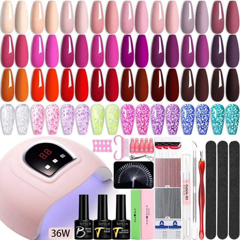 Manicure Set 32Colors Gel Nail Polish Set With UV LED Lamp Dryer Nail Art Vernis Semi Permanent UV Gel Set Nail Supplies Kit