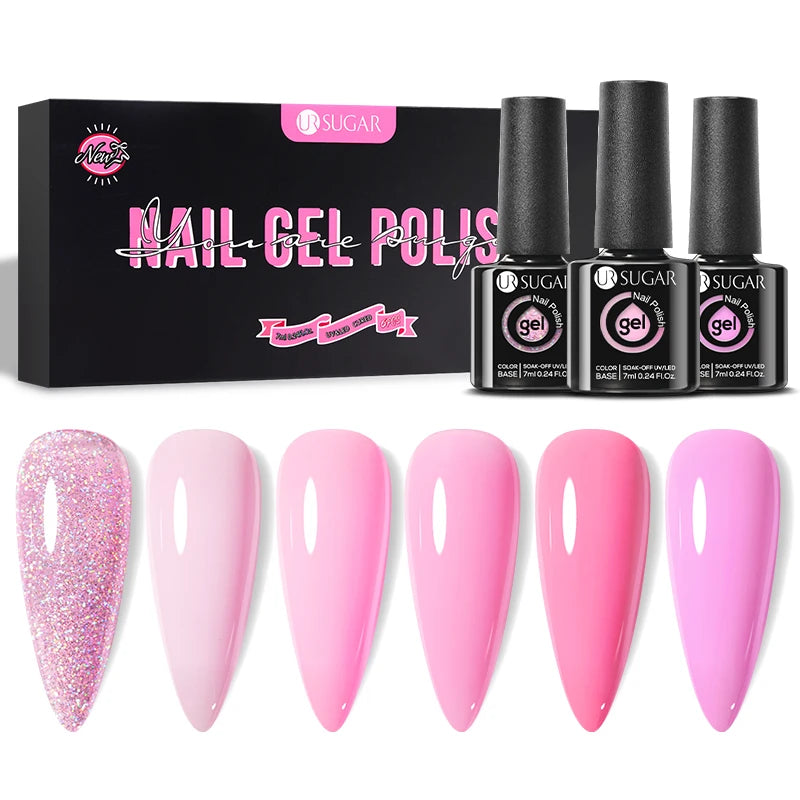 UR SUGAR 6Pcs Color Gel Nail Polish Kit 7ml Glass Bottle Soak Off UV LED Nails Varnish Gel Whole Set Semi Permanent Nail Art Gel