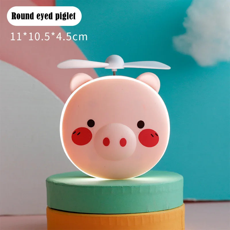 Cute Piggy Makeup Mirror With Led Light Handheld Cosmetics Mirror With Small Fan Girls Travle Portable Vanity Mirror HD Mirror