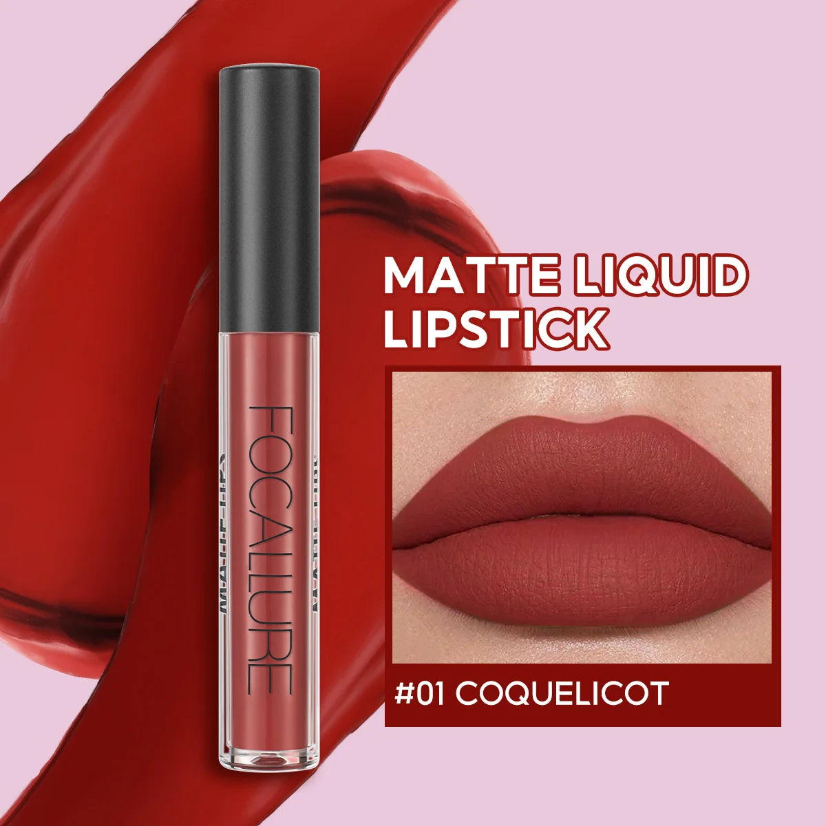 FOCALLURE Matte Liquid Lipstick Long-lasting Waterproof Lip Gloss 10 Colors Lip Glaze Non-Stick Cup Lip Tint Makeup Cosmetics