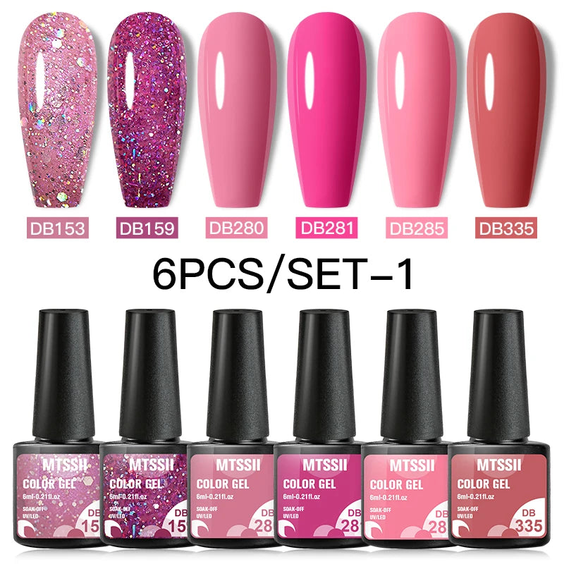 6Pcs Red Series Gel Nail Polish Set Winter Colors Semi Permanent Varnish Soak Off UV LED Gel Nail Art Manicure Base Top Coat Kit