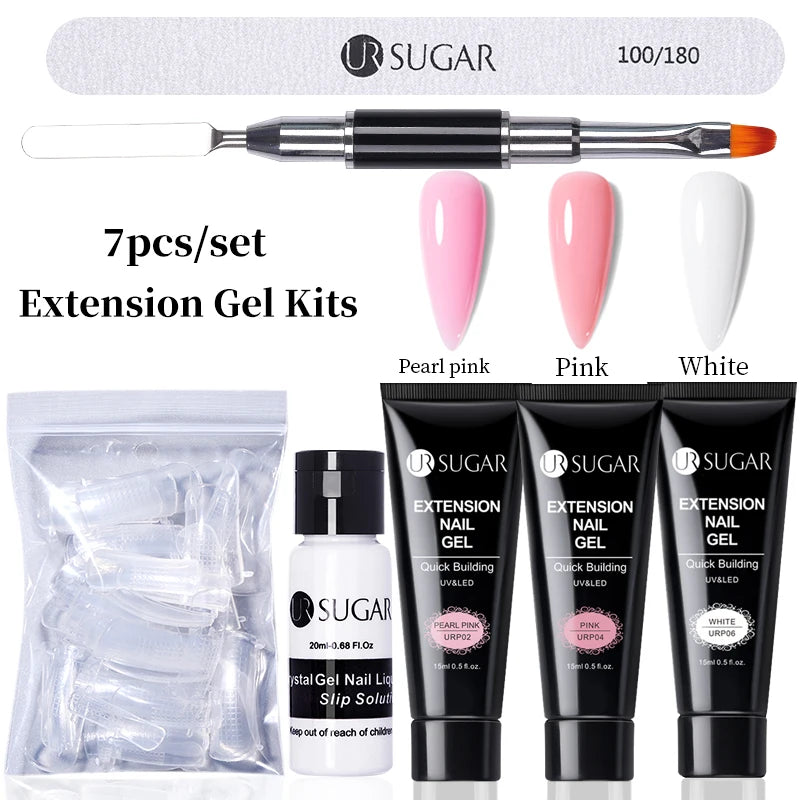 UR SUGAR 15ml Extension Gel Set Kits Semi Permanent Acrylic Hard Gel White Clear Nude Gel Nail Polish Nail Art Construction Gel