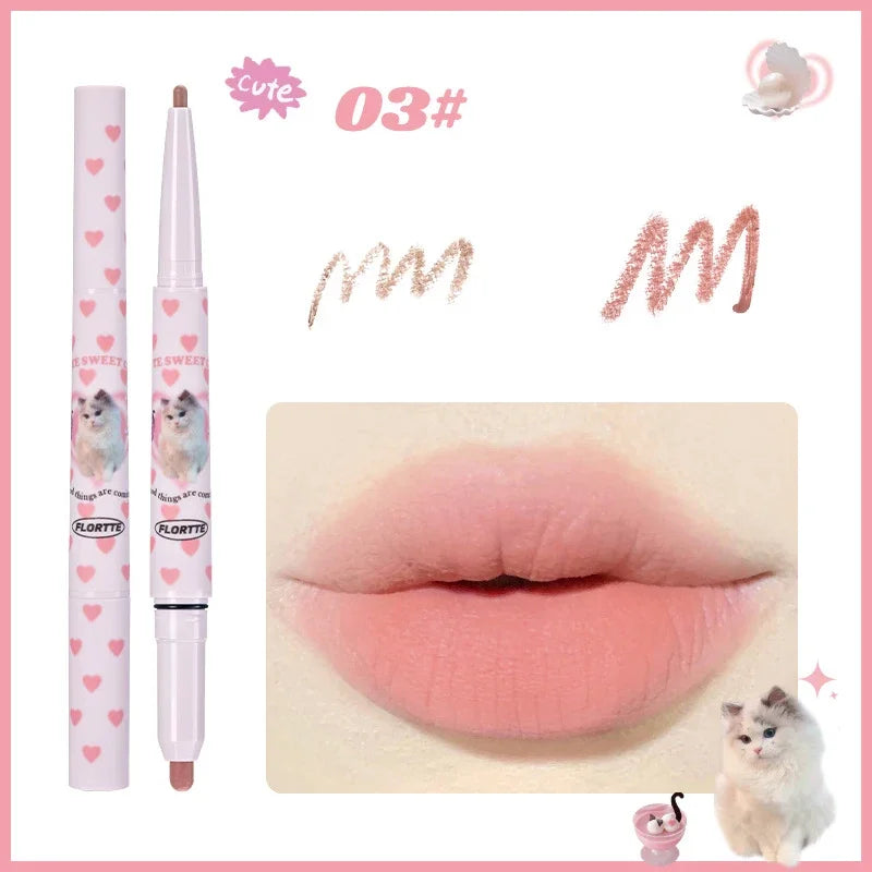 Flortte Waterproof Matte Lipliner Lip Pencil Double Ended Contour Tint Lipstick Lasting Non-stick Cup Moisturising Lips Makeup