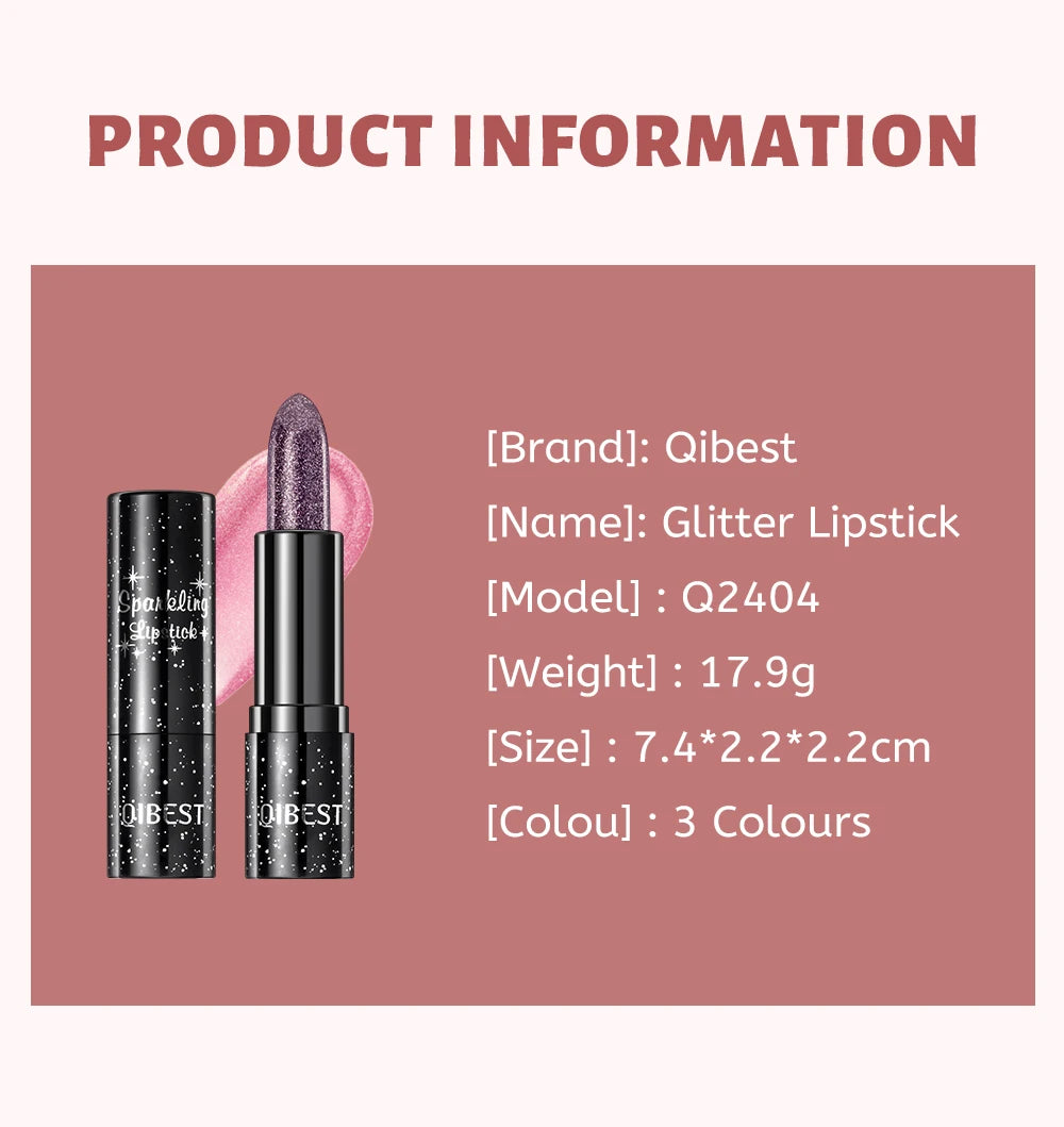 QIBEST 3 Colors Glitter Diamond Lipstick Pearlescent Metallic Color Change Lipstick Moisturizing Lip Balm Lip Stain Tint Makeup