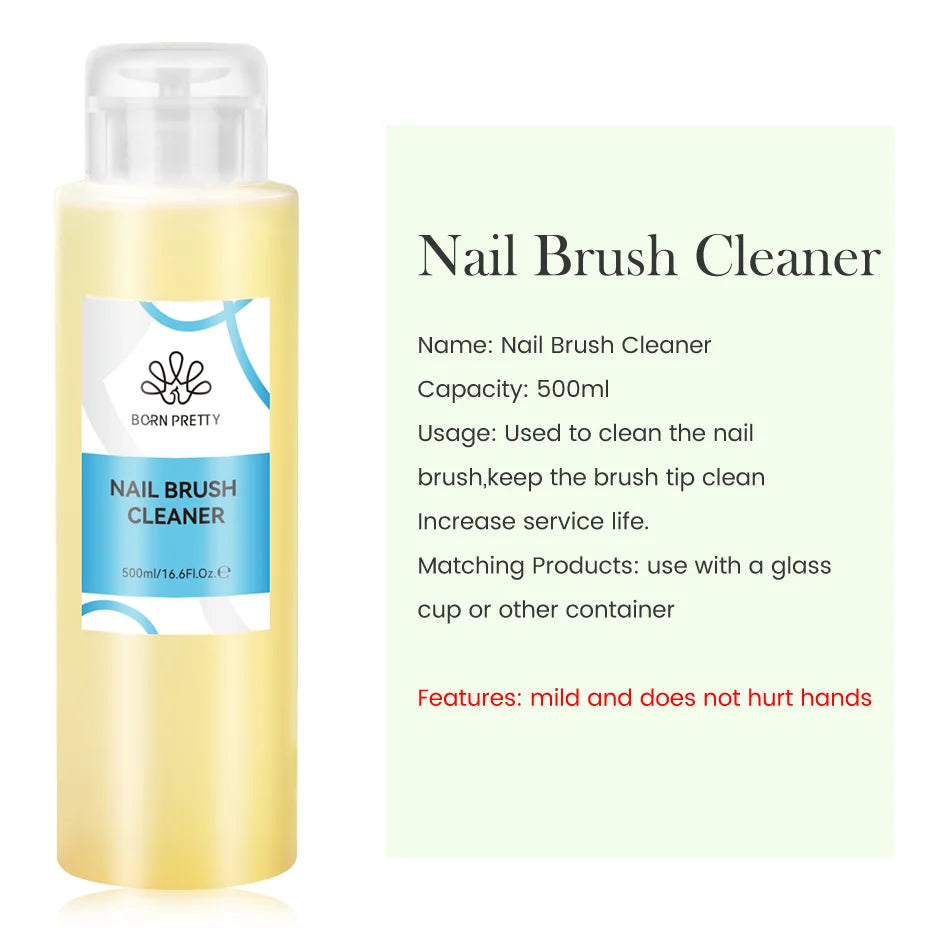 BORN PRETT Multifunction Liquid Nail Brush Cleaner Nail Extension Acrylic Gel Nail Polish Remover Nail Cleaner Care Tools 500ml