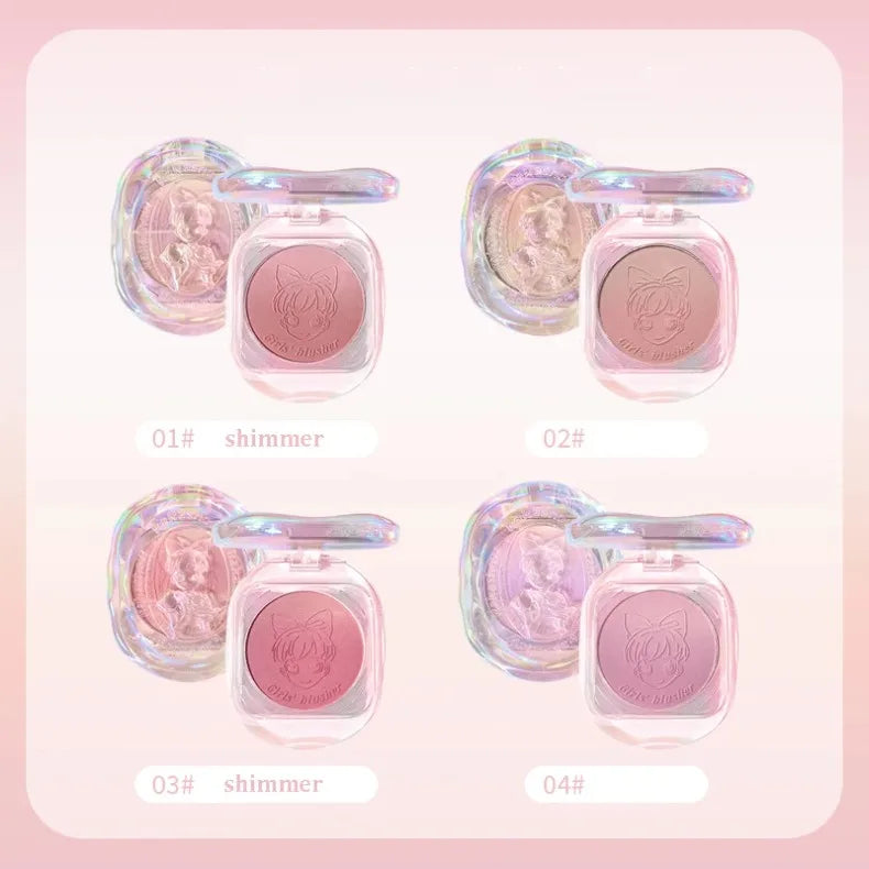 Girls' Gradual Powder Blusher Palette Crystal Shell Cosmetics Face Cheek Contour Blush Cream Makeup Rouge Tint Pink Peach Blush