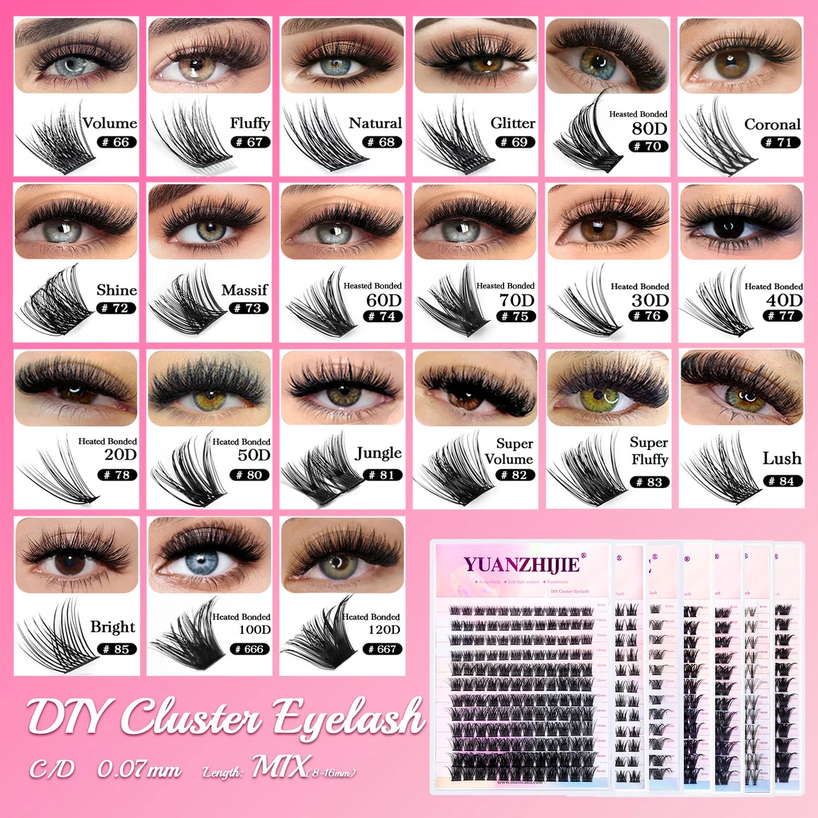 Factory Wholesale 12 Rows 0.07mm Mix 8-16mm Individual DIY Clusters Fake Eyelashes Extensions C D Curl Newbie Daily Lash Makeup