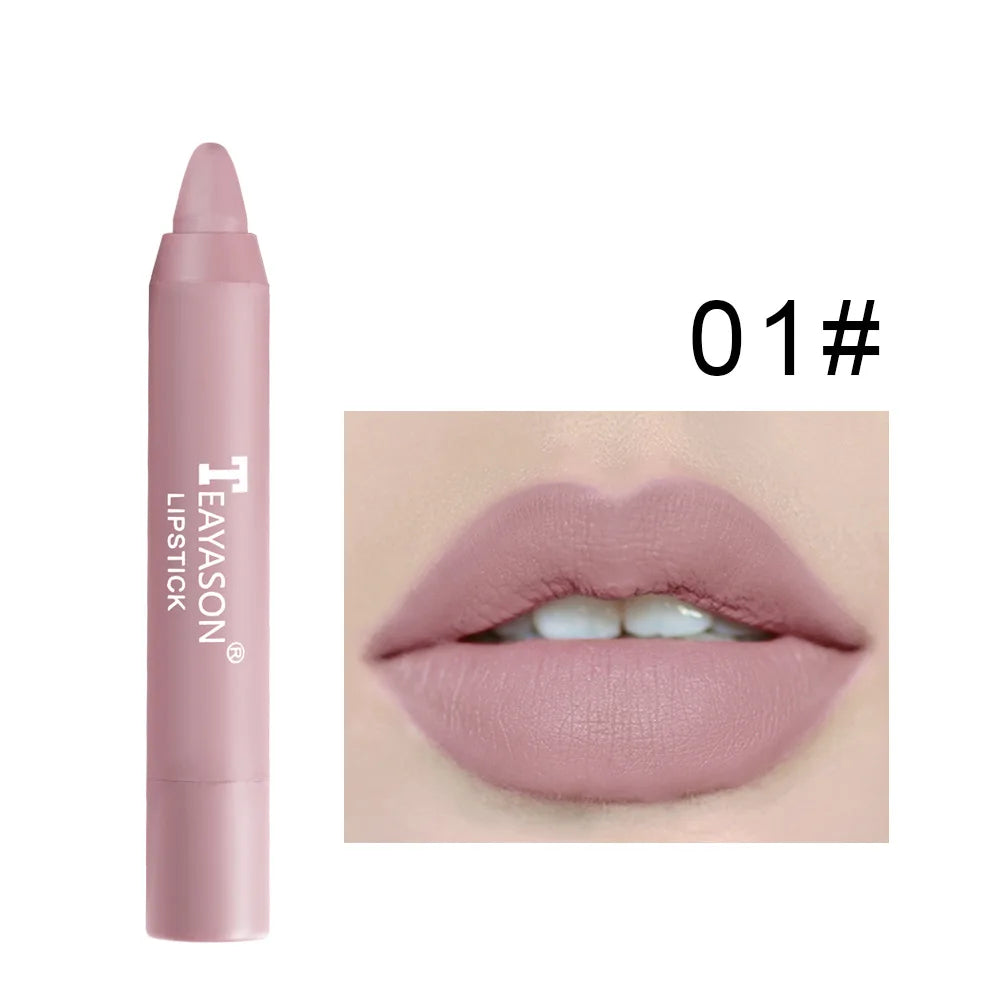 12 Colors Velvet Matte Lipstick Pen Cosmetics Waterproof Lasting Nude Crayon Lipsticks Non Sticky Brown Lip Liner Pencil Makeup