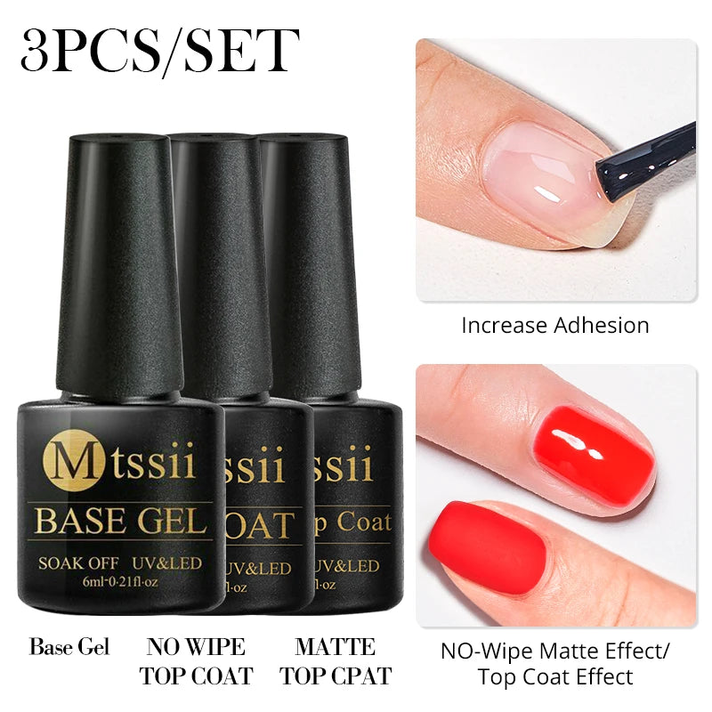 6Pcs Red Series Gel Nail Polish Set Winter Colors Semi Permanent Varnish Soak Off UV LED Gel Nail Art Manicure Base Top Coat Kit