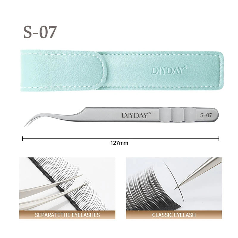 DIYDAY Eyelash Extension Tweezers Stainless Steel Eyebrow Precision Tweezers Fiber Tip Volume Isolation Lashes Extension Tweezer