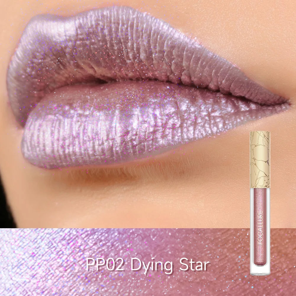 FOCALLURE 15 Colors Metallic Lip Gloss Glitter Liquid Lipstick Diamond Lip Tint Moisturizing Shiny Lip Glaze Makeup Cosmetics