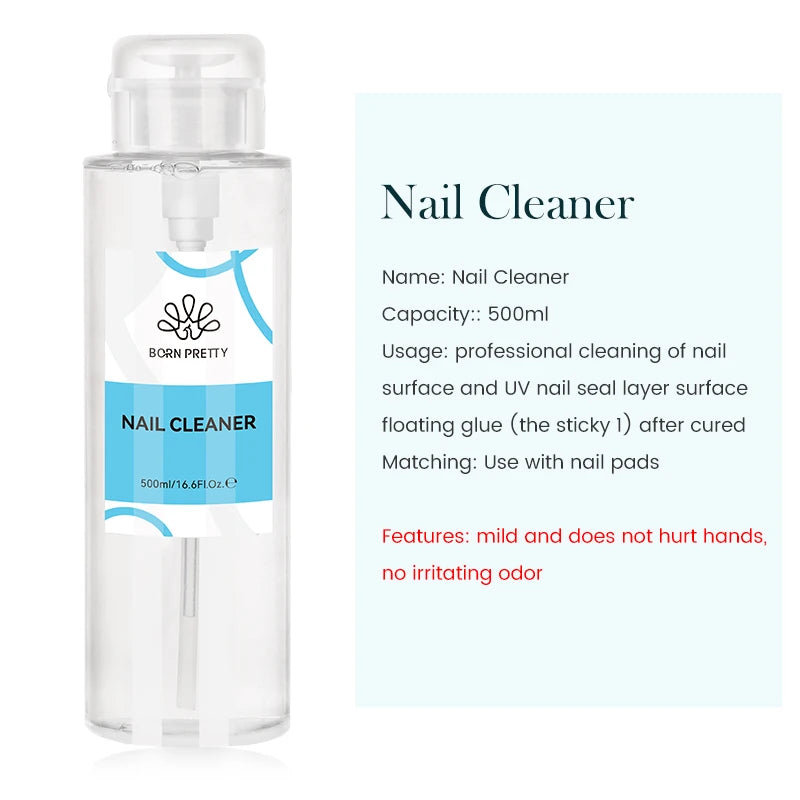 BORN PRETT Multifunction Liquid Nail Brush Cleaner Nail Extension Acrylic Gel Nail Polish Remover Nail Cleaner Care Tools 500ml