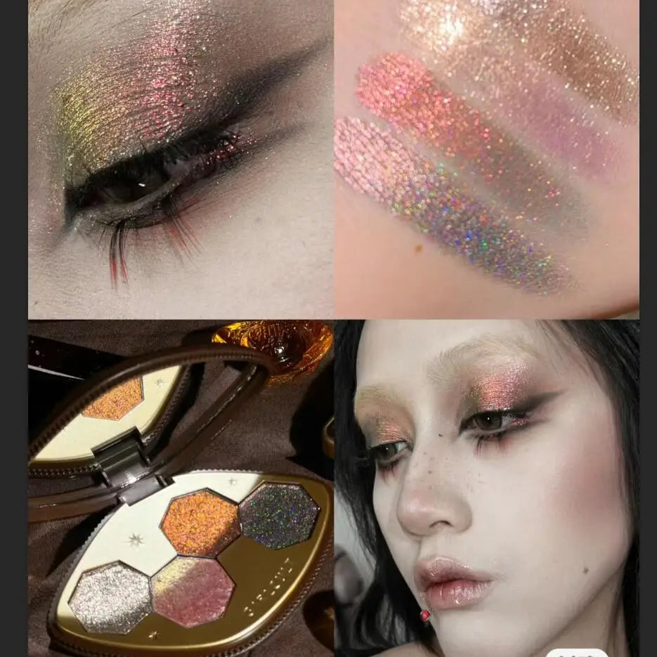 Girlcult 4 Color Glitter Eyeshadow Palette Chameleon Matte Champagne Shimmer Waterproof Palette  Eye shadow Korean Vegan Makeup