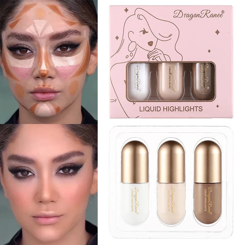 3Pcs/Box Matte Liquid Contouring Bronzer Stick Brown Nose Shadow Cream Lasting Brighten Concealer Highlighter Foundation Makeup