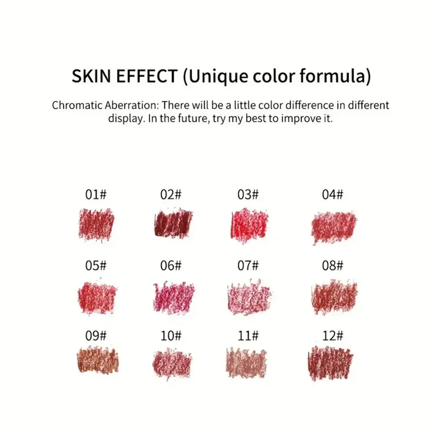 12pcs Waterproof Lip Liner Pencil Set Matte Red Contour Tint Lipstick Long Lasting Non-stick Cup Sexy Red Lip Tint Cosmetics