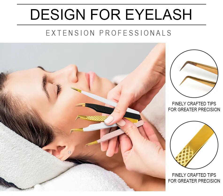 Fiber Eyelash Extension Tweezer Volume Precise Diamond Grip Fiber Tip Stainless Steel High Quality Eyebrow Makeup