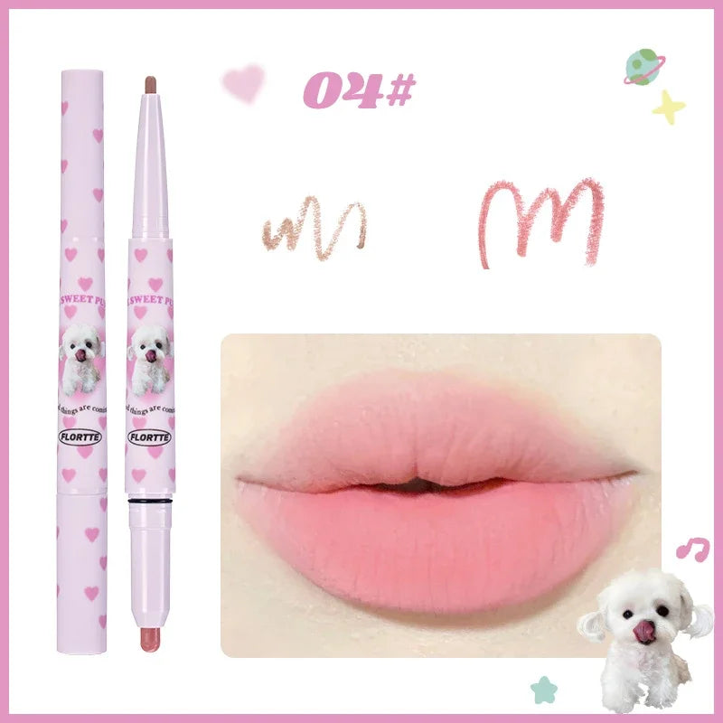 Flortte Waterproof Matte Lipliner Lip Pencil Double Ended Contour Tint Lipstick Lasting Non-stick Cup Moisturising Lips Makeup