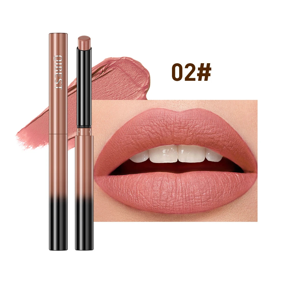 QIBEST New Velvet Matte Lipstick Long Lasting Waterproof Lipstick Non-Stick Cup Lip Stain Tint Cosmetics Lip Pencil Liner Makeup