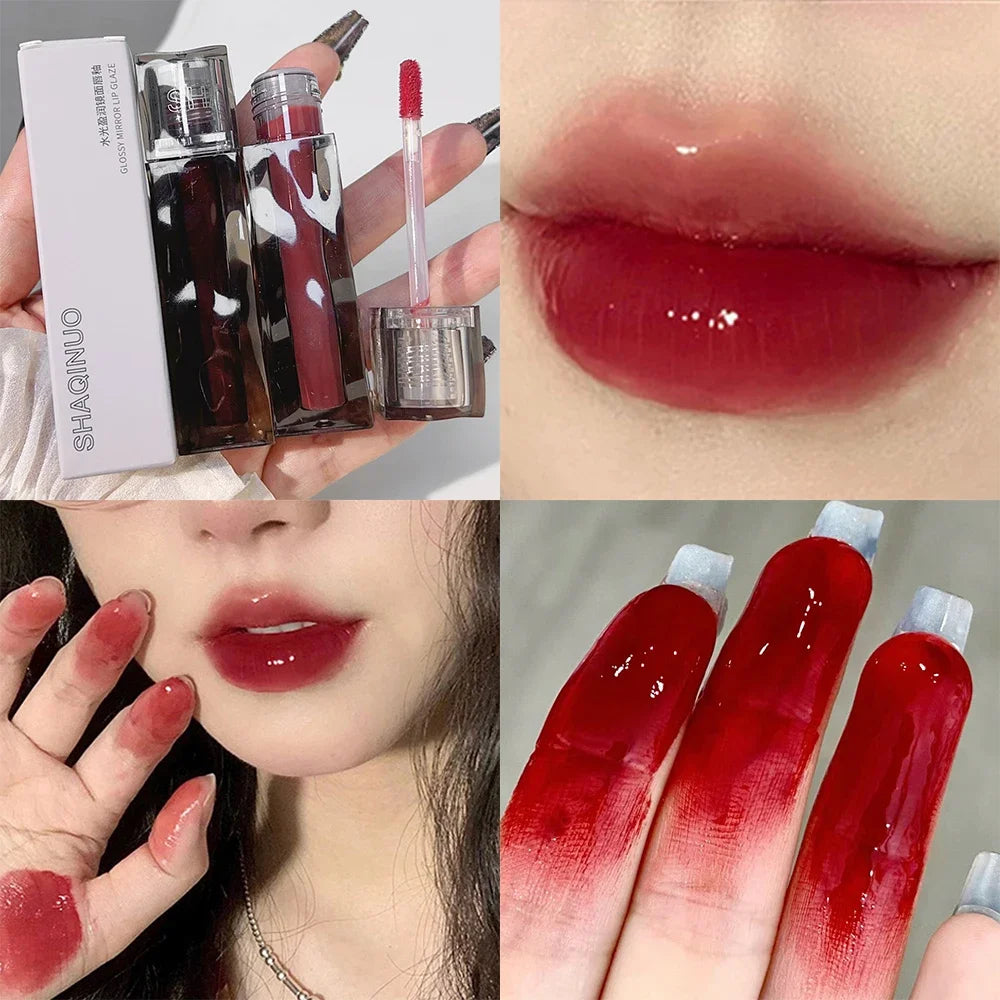 1PC Dark Red Mirror Water Light Lip Glaze Waterproof Lasting Moisturizing Non-stick Cups Liquid Lipstick Korean Makeup Cosmetics