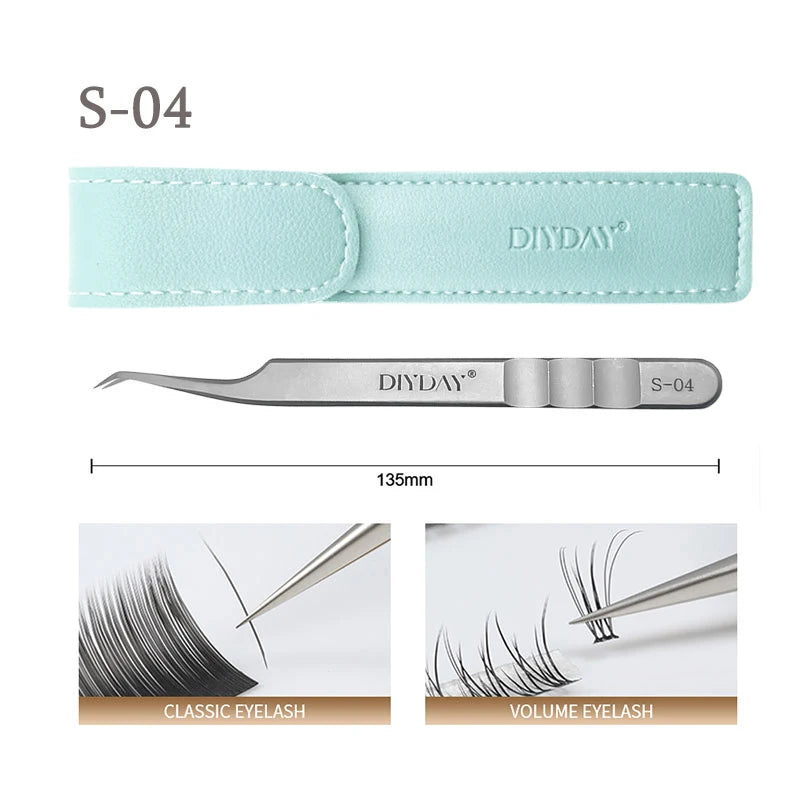 DIYDAY Eyelash Extension Tweezers Stainless Steel Eyebrow Precision Tweezers Fiber Tip Volume Isolation Lashes Extension Tweezer