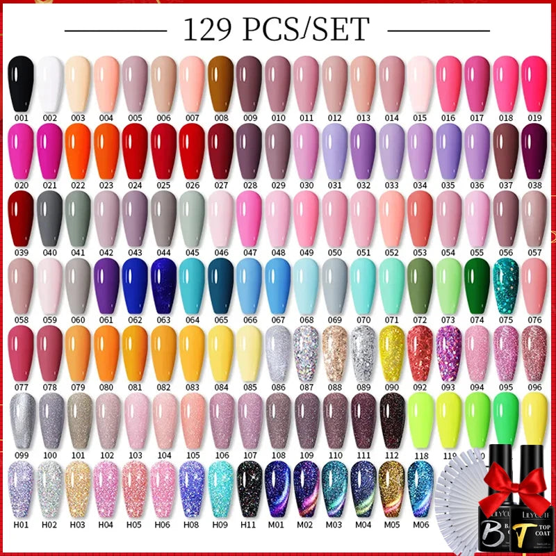 LILYCUTE 60/66/129PCS/Set Gel Nail Polish Set Glitter Colors Nail Kit Esmaltes Semi Permanent UV Gel Nail Art DIY Manicure Sets