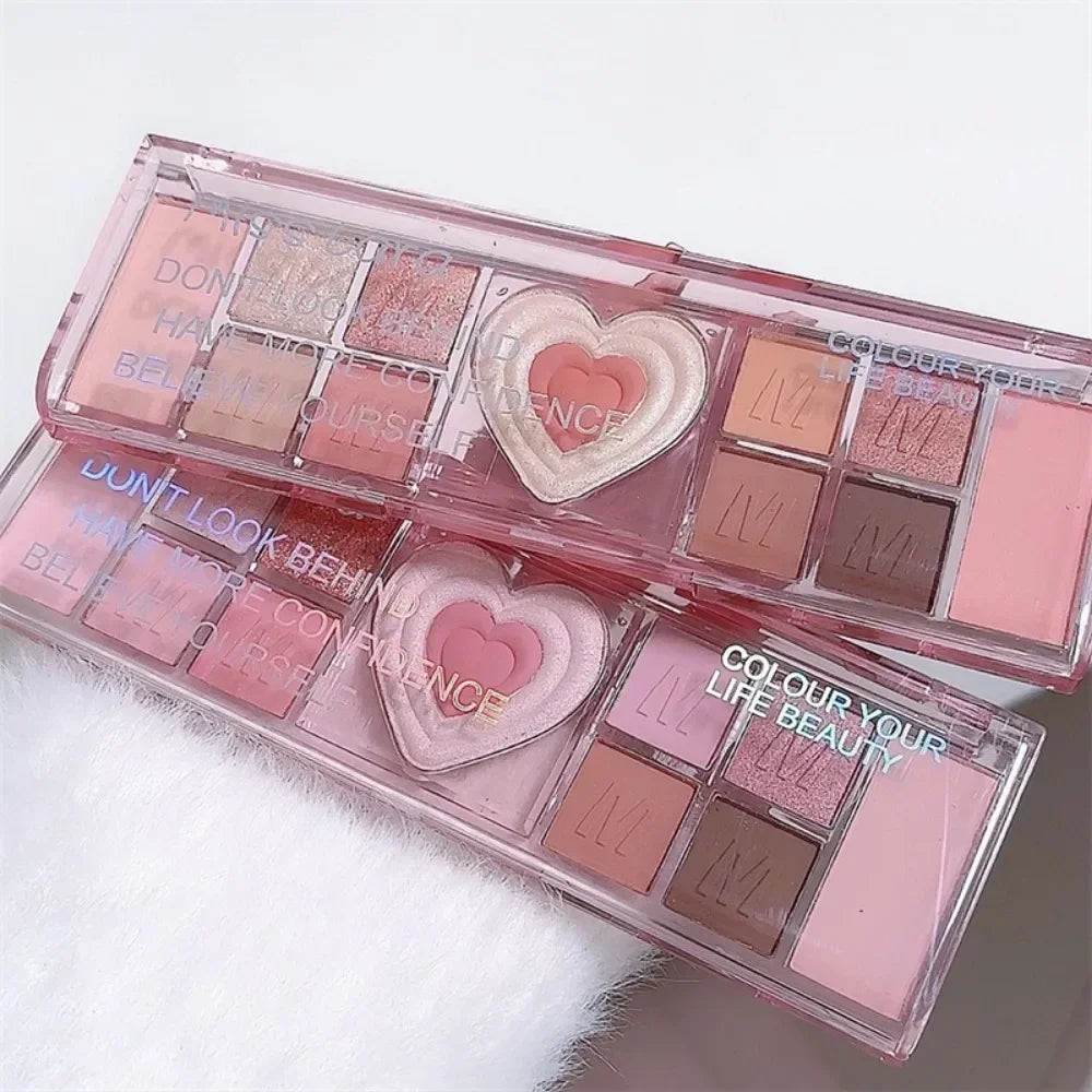 12Colors Love Heart Pink Eyeshadow Palette Natural Cool Tone Low Saturation Matte Eye Shadow Pallet Brown Korean Makeup Cosmetic