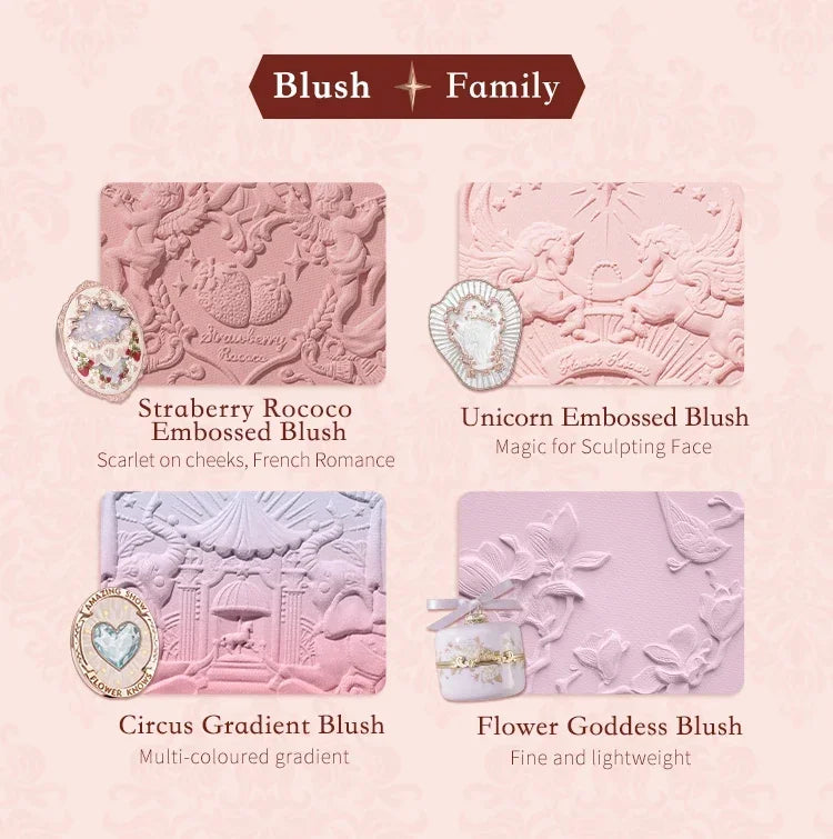 Flower Knows Embossed Blush Strawberry Rococo Series Natural Waterproof Anti-sweat Brightening Skin Tone Contouring Cheek Tint