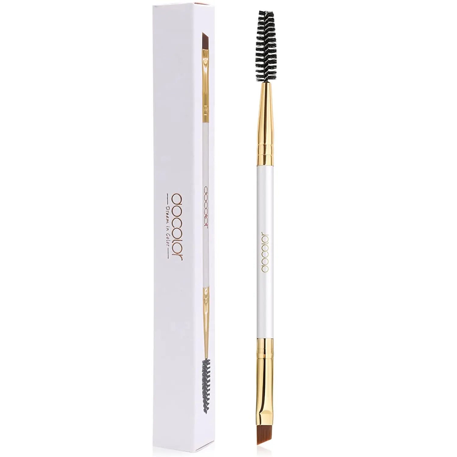 Docolor Double Head Makeup Eyebrow Brush Double Sided Blending Eye Eyebrow Flat Angled Make Up Brush Comb Double Ended Tool