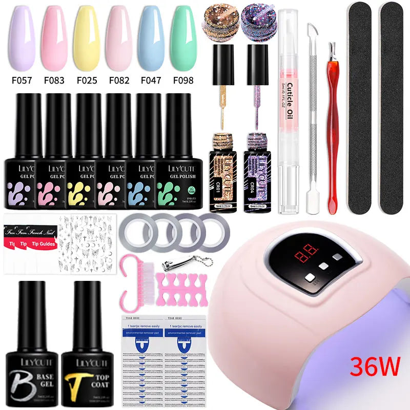 Manicure Set 32Colors Gel Nail Polish Set With UV LED Lamp Dryer Nail Art Vernis Semi Permanent UV Gel Set Nail Supplies Kit