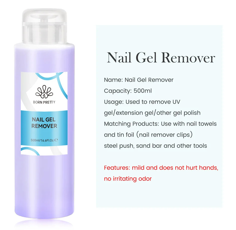 BORN PRETT Multifunction Liquid Nail Brush Cleaner Nail Extension Acrylic Gel Nail Polish Remover Nail Cleaner Care Tools 500ml